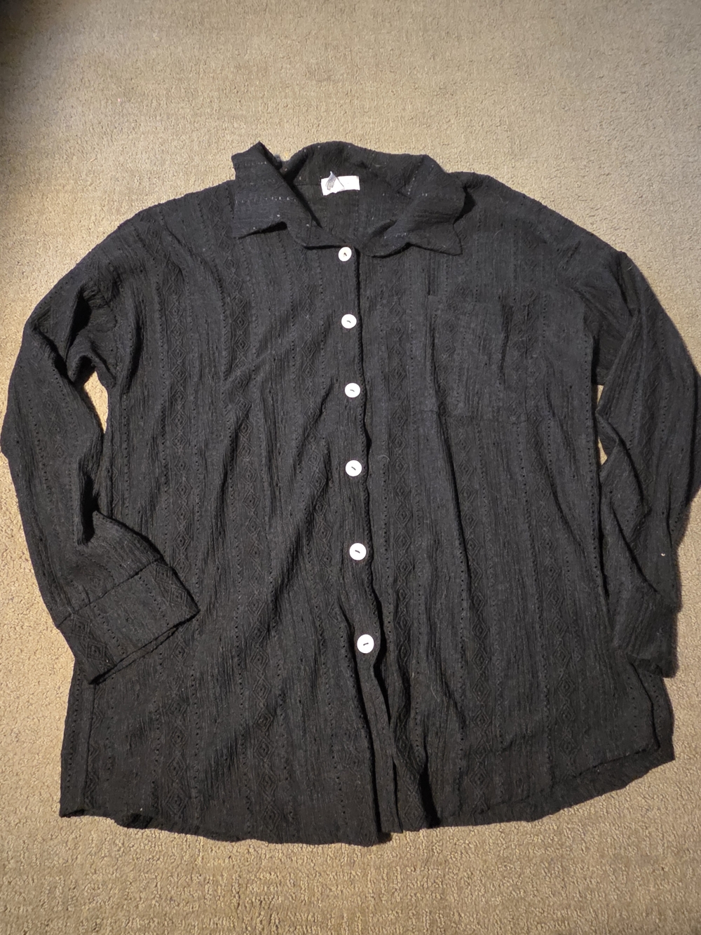 Black Textured Button-Front Shirt